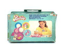 Load image into Gallery viewer, Poochie badge set 1980s by Mattel – front view of packaging with colorful graphics