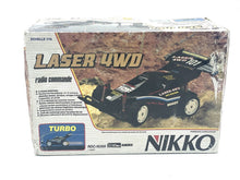 Load image into Gallery viewer, Nikko Black Cat Laser 4WD RC car packaging with vintage design and bold colors.