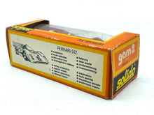 Load image into Gallery viewer, VINTAGE SOLIDO 197 Ferrari 512 Sandeman rear view of the packaging displaying product details.