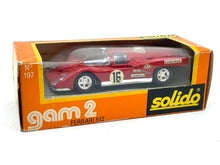 Load image into Gallery viewer, VINTAGE SOLIDO 197 Ferrari 512 Sandeman packaging view featuring a red toy car in a transparent display.