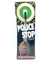 Load image into Gallery viewer, Side view of the Atlantic vintage toy police stop sign, displaying its thin profile and bold text.