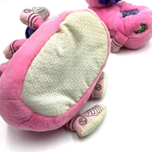 Load image into Gallery viewer, LOTS-A-LOTS-A-LEGGGGGGS TANTE GAMBE COMMONWELTH side view of pink plush slippers with colorful details