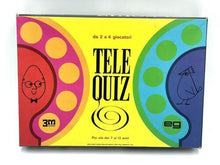 Load image into Gallery viewer, VINTAGE TELEQUIZ board game box front view with colorful design and circular tokens.