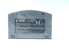 Load image into Gallery viewer, Back view of the Konami International Superstar Soccer 64 cartridge showing instruction label and CE marking.