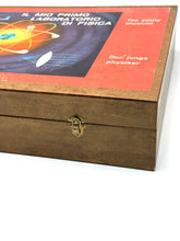 Load image into Gallery viewer, Side view of the physics laboratory kit box showcasing a metal clasp and wooden texture.