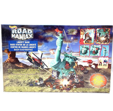 Load image into Gallery viewer, Front view of Hot Wheels Liberty Base Playset showcasing the Statue of Liberty and military structures.