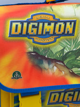 Load image into Gallery viewer, Close-up detail of the Digimon logo in orange and blue colors.
