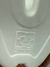 Load image into Gallery viewer, Detail of embossed logo on white plastic Snoopy toy.