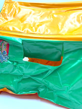 Load image into Gallery viewer, Mattel Big Jim Camping Tent detail close-up of colorful bag with crinkled texture and zipper opening