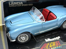 Load image into Gallery viewer, Side view of vintage BBurago 1/18 scale Lancia Aurelia B24 Spider blue.