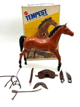 Load image into Gallery viewer, Front view of vintage Mattel Big Jim West Horse Tempest with box
