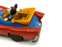 Load image into Gallery viewer, Side view of Mickey Mouse toy car with the hood open.