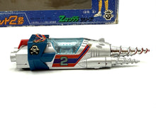 Carica l'immagine nel visualizzatore di Gallery, Side view of the blue and red toy spaceship with detailed design and transparent cockpit.