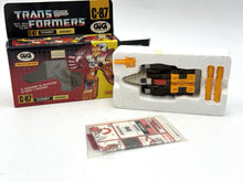 Load image into Gallery viewer, Transformers Argobot C-87 – toy and accessories displayed in foam tray beside box