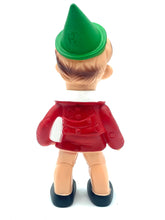 Load image into Gallery viewer, Elf figurine in red jacket and pointed hat viewed from the back against a white background.