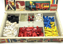 Load image into Gallery viewer, LEGO 1973 Vintage Basic set close-up of colorful building blocks in organized compartments.