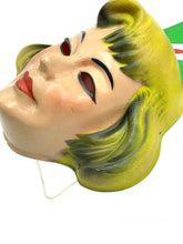 Load image into Gallery viewer, Detail close-up of the Supergirl mask showcasing red eyes and a party hat