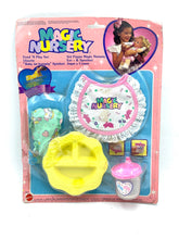 Load image into Gallery viewer, Mattel Vintage Magic Nursery Baby Feed’n’ Play Set packaging view with colorful design.