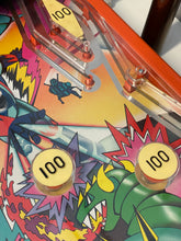Load image into Gallery viewer, 1978 stardrake pinball detail close-up of scoring area with yellow and orange numbered labels.