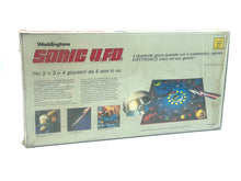 Load image into Gallery viewer, Waddingtons Vintage Sonic UFO's game box back view displaying instructions and graphics in white, blue, and red.