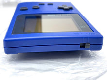 Load image into Gallery viewer, Side view of the blue Nintendo Game Boy Pocket console featuring the screen and charging port.