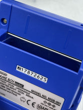 Load image into Gallery viewer, Detail view of the blue storage box with label area and plastic material.