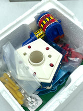 Load image into Gallery viewer, Open Popy Combattra V toy box showing various toy parts and plastic components.