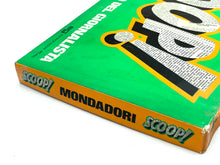 Load image into Gallery viewer, 1967 scoop! board game box edge detail with slightly worn text in green and orange.