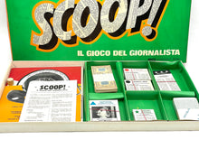 Load image into Gallery viewer, 1967 scoop! board game packaging showing game components and instruction manual in green, yellow, and black.