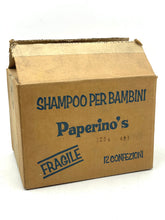 Load image into Gallery viewer, Paperino's Shampoo side view of the brown box with a closed top and label.