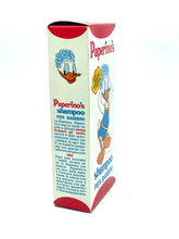 Load image into Gallery viewer, Side view of Paperino's Shampoo packaging showing cartoon character and text description.