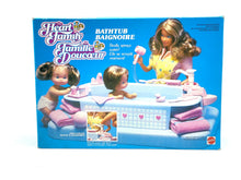 Load image into Gallery viewer, Mattel Heart Family Bathtub playset packaging featuring dolls and accessories in blue, pink, and white.