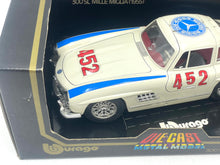 Load image into Gallery viewer, Burago Mercedes 300SL close-up detail showing number 452 and blue stripes.