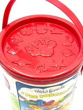 Load image into Gallery viewer, Adica Pongo colorful bucket close-up detail showing red lid and handle.