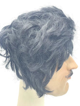 Carica l'immagine nel visualizzatore di Gallery, Side view of a curly black wig with medium length on a white background.