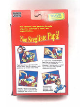 Load image into Gallery viewer, Illustrated characters and instructions on the packaging of Parker Brothers Sshh! Don't Wake Dad game.