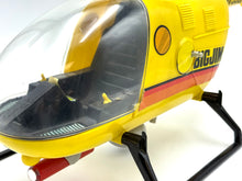 Load image into Gallery viewer, Close-up showing condition, defects, and missing parts of 1979 Big Jim Yellow Rescue Helicopter
