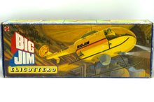 Load image into Gallery viewer, Front view of 1979 Mattel Big Jim Yellow Rescue Helicopter with box