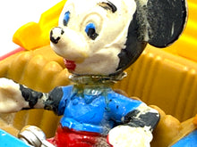 Load image into Gallery viewer, Close-up of Politoys M600 Mickey Mouse car showing glued head and restoration needs