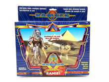Load image into Gallery viewer, Front view of vintage Ramses Golden Pharaoh action figure in original sealed packaging