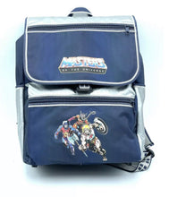 Load image into Gallery viewer, Front view of the blue backpack featuring graphic design and front pocket.
