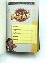 Load image into Gallery viewer, Front view of the vintage box for the Mighty Max toy diary displaying the logo and design.
