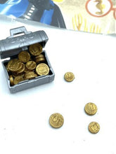 Load image into Gallery viewer, Detail close-up of the treasure chest showing silver and gold colors with gold coins inside.
