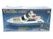 Load image into Gallery viewer, Vintage Nikko Caribic Star Speed Cruiser packaging view with detailed graphics in blue, white, and red.
