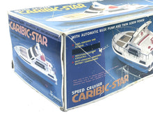 Load image into Gallery viewer, Side view of Vintage Nikko Caribic Star Speed Cruiser showing detailed graphics and remote control.
