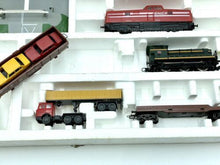 Load image into Gallery viewer, Close-up of Lima model train set with multiple train cars and detailed design.
