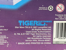 Load image into Gallery viewer, Detail view of the Vintage 1997 Star Wars Battle Ships game instructions featuring text and warning symbols.
