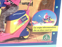 Load image into Gallery viewer, Giochi Preziosi vintage Vespa scooter set detail showing brand logo and child on scooter.
