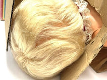 Load image into Gallery viewer, Close-up detail of the blonde doll head with curly hair and blue eyes.

