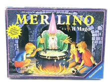 Load image into Gallery viewer, Ravensburger Merlin Merlino board game packaging featuring colorful artwork and wizard illustration.
